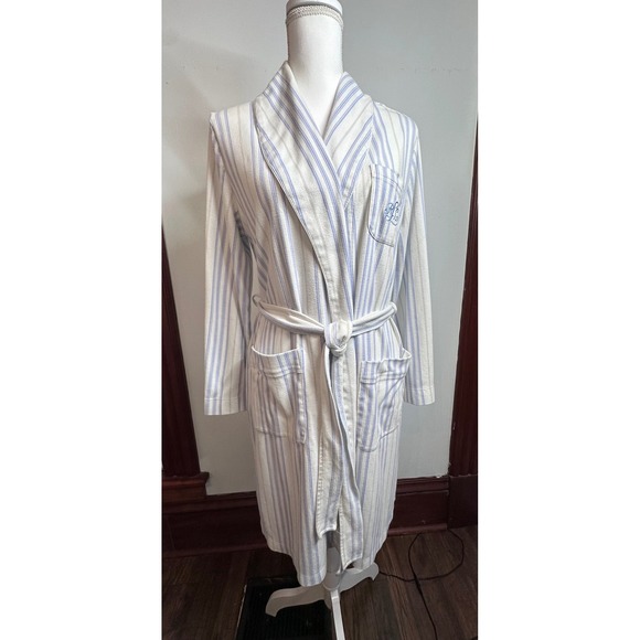 Lauren Ralph Lauren Other - Lauren Ralph Lauren Blue White Striped Cotton Blend Jersey Wrap Robe Shawl L